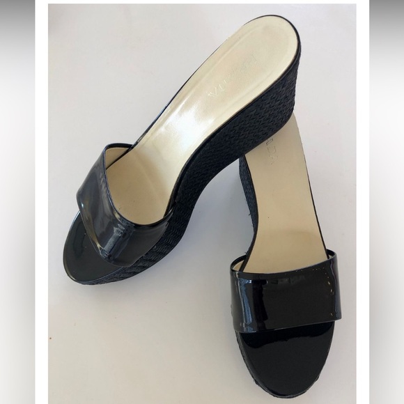 PRADA Black Wedge Sandals Size 7.5 - Picture 1 of 3